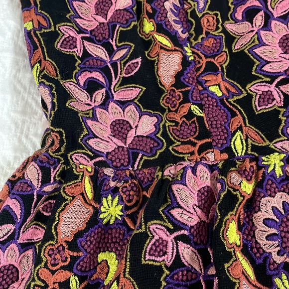 By Anthropologie Deep-V Mini Dress $398 sz 6 black purple embroidered BEAUTIFUL - Picture 8 of 10